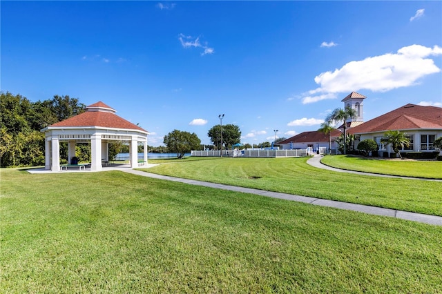 view of community featuring a gazebo and a yard