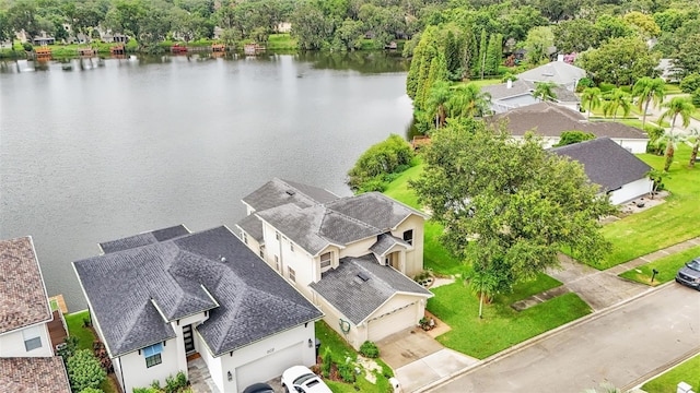 aerial view with a water view