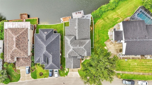 aerial view with a water view