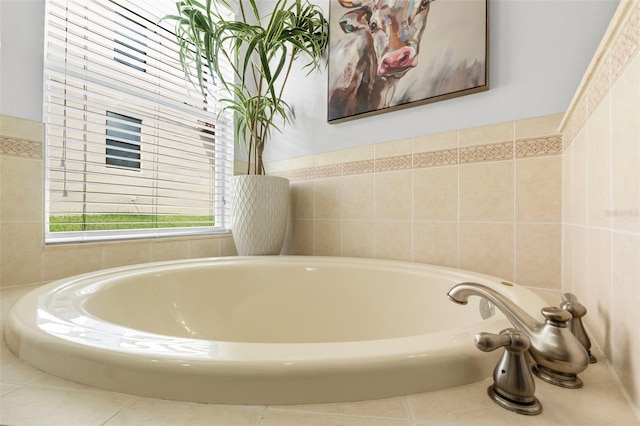 bathroom with tiled tub