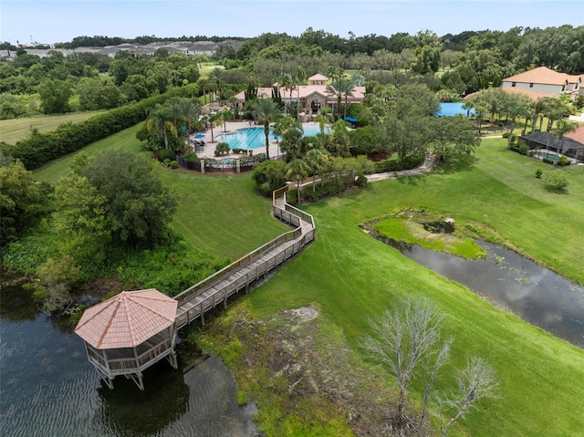 bird's eye view featuring a water view