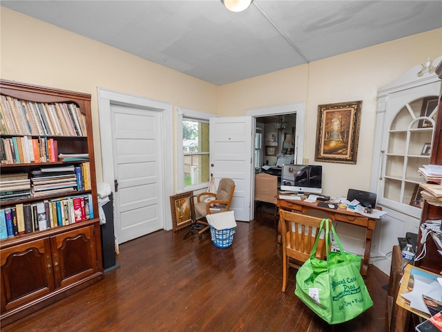 office space with dark hardwood / wood-style floors