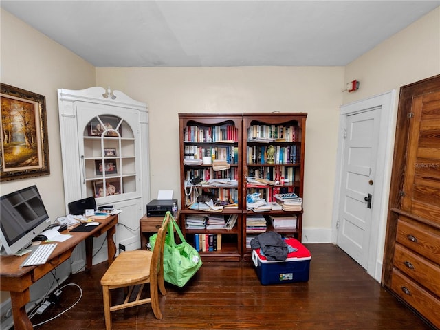 office area with dark wood-type flooring
