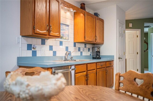 kitchen featuring backsplash, stainless steel dishwasher, and sink