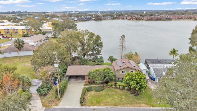 aerial view with a water view