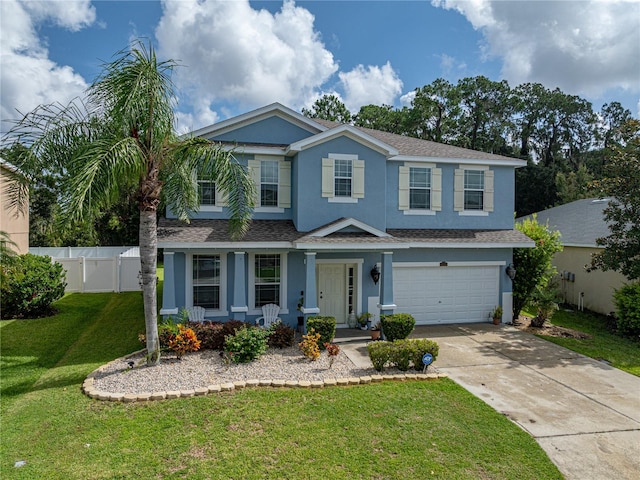 view of front of house featuring a garage and a front yard