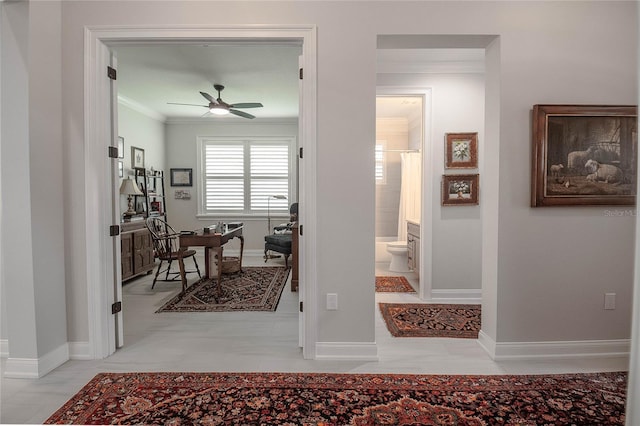 corridor with crown molding