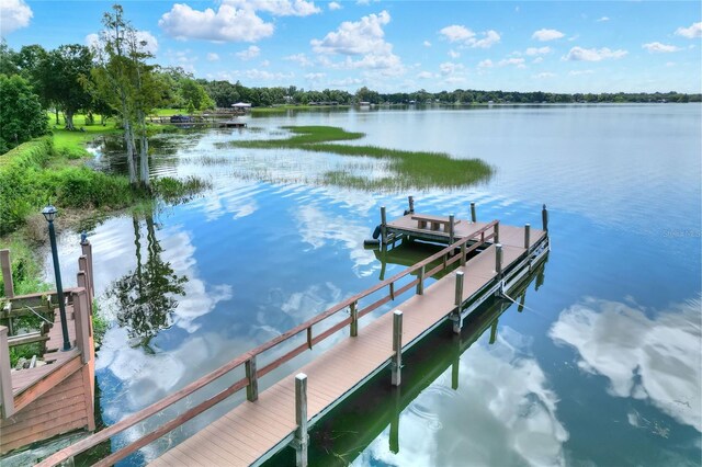 view of dock with a water view