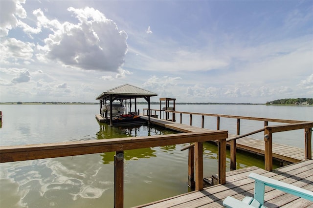 dock area with a water view