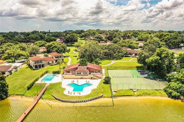 aerial view with a water view