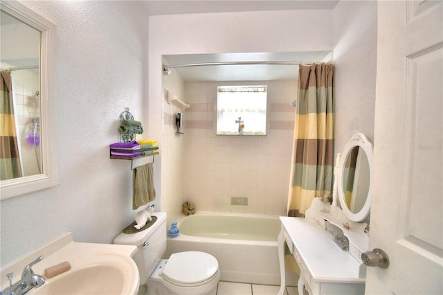 full bathroom featuring tile patterned floors, sink, shower / bath combo, and toilet