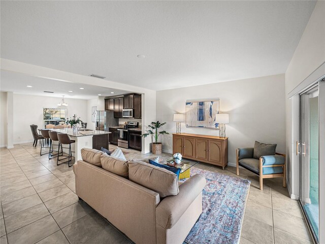 view of tiled living room