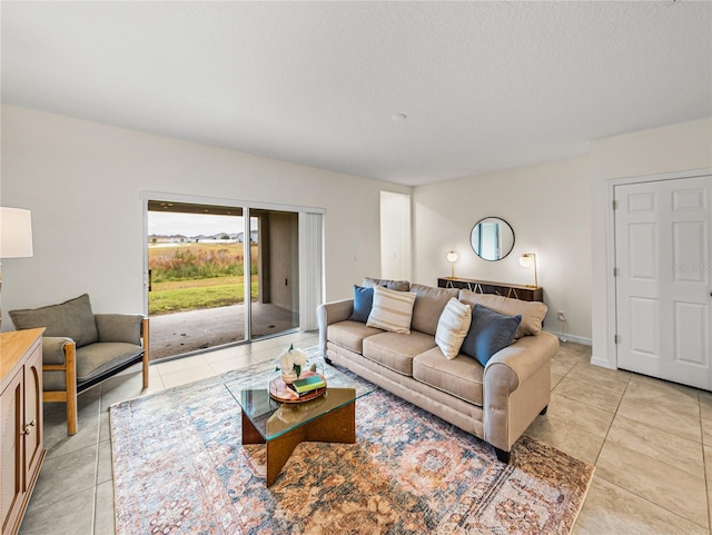 living room featuring light tile patterned floors