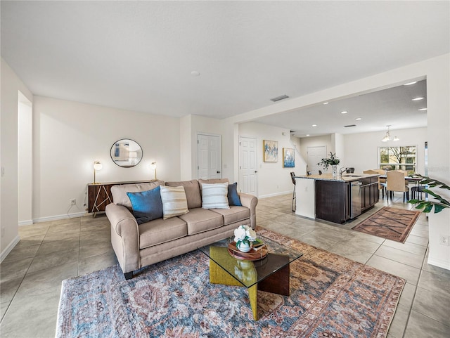 tiled living room with sink