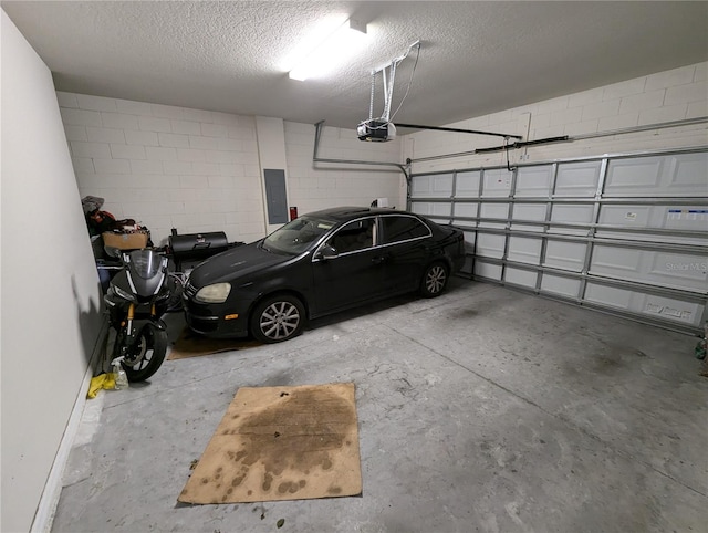 garage featuring a garage door opener and electric panel