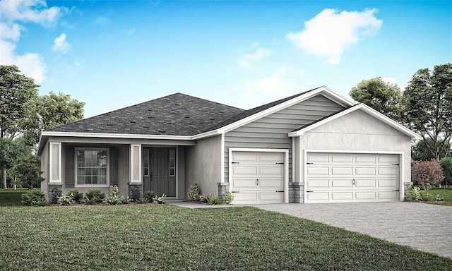 view of front of home featuring a garage, cooling unit, and a front yard