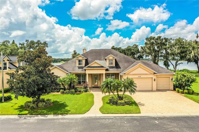 view of front of home featuring a garage and a front lawn