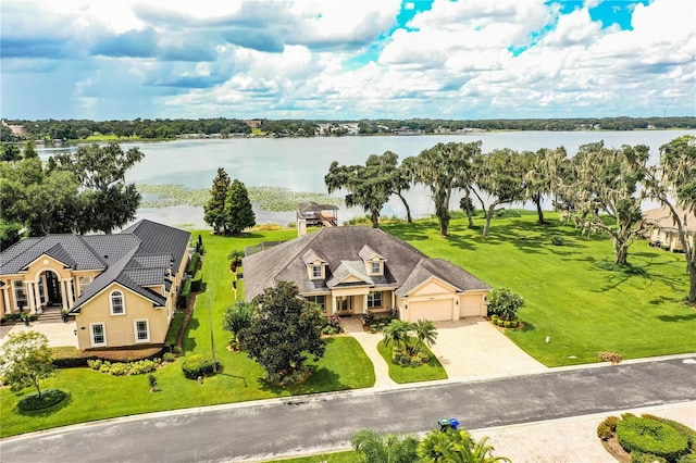 aerial view with a water view