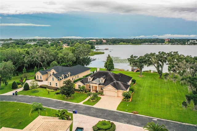 aerial view with a water view