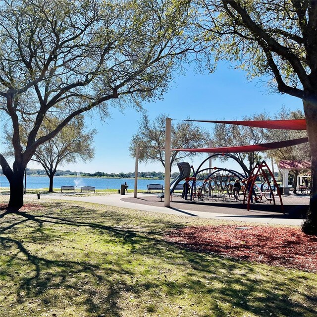 view of community featuring a water view