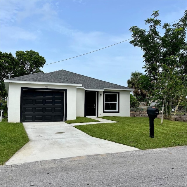 1918 Dr Martin L King Jr Way, Haines City, FL 33844 - single story home with stucco siding, a front lawn, concrete driveway, an attached garage, and a shingled roof