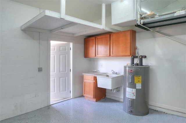 interior space with water heater and sink