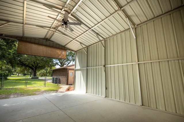 interior space featuring a lawn and ceiling fan