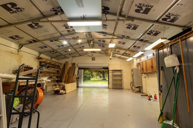 garage featuring water heater