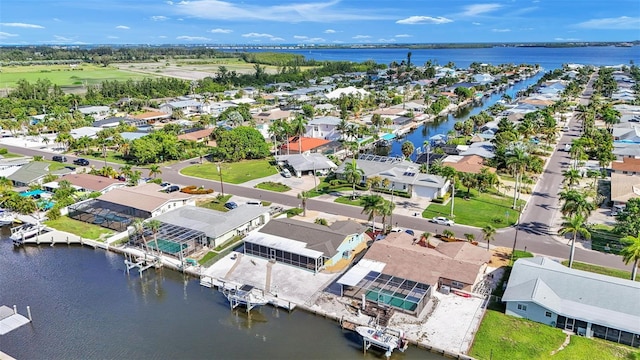 aerial view with a water view