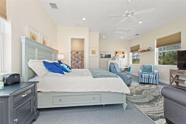 bedroom featuring ceiling fan