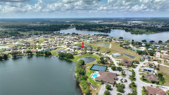 aerial view with a water view