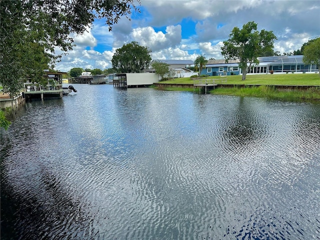 water view with a boat dock