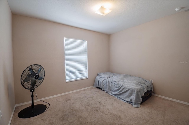 bedroom with light colored carpet