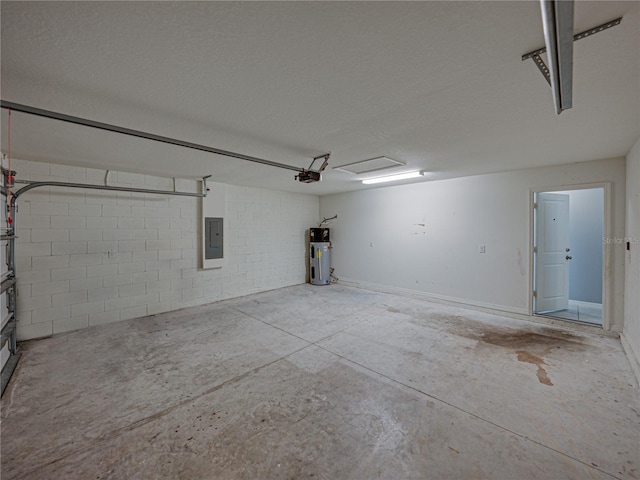 1029 Mattie Pointe Way, Auburndale, FL 33823 - garage featuring electric panel, a garage door opener, heat pump water heater, and concrete block wall