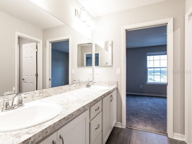 bathroom featuring hardwood / wood-style floors and vanity