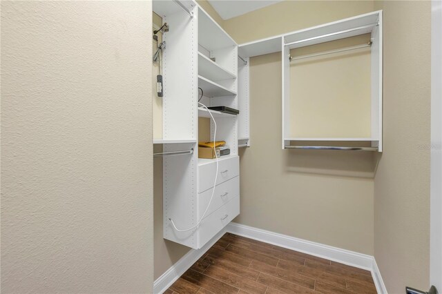 walk in closet featuring dark wood-type flooring