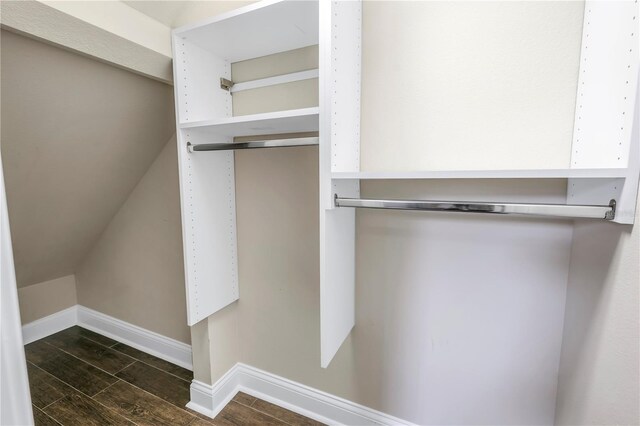 spacious closet with dark wood-type flooring