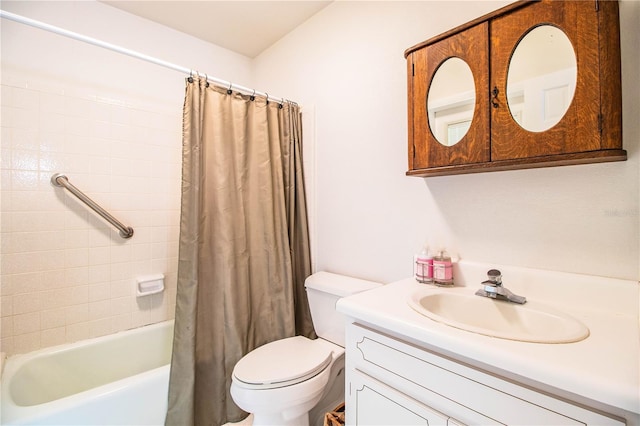 full bathroom featuring vanity, toilet, and shower / bath combo with shower curtain