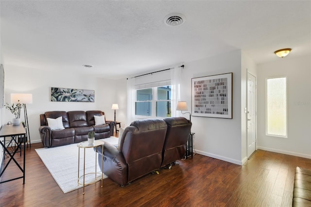 living room featuring dark hardwood / wood-style flooring