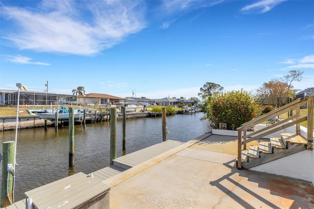 view of dock with a water view