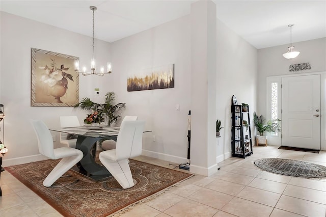 foyer entrance with a chandelier and light tile patterned floors