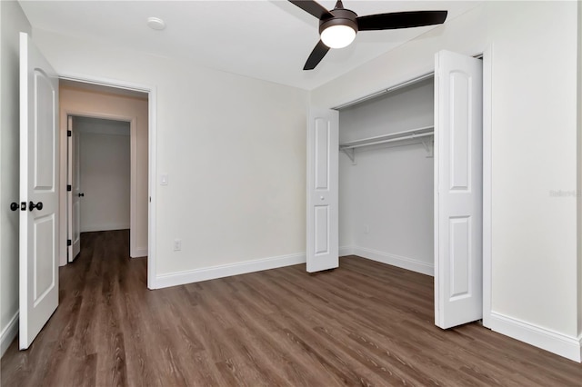 4618 Crestview Ln, Lakeland, FL 33813 - unfurnished bedroom featuring wood finished floors, a closet, and ceiling fan