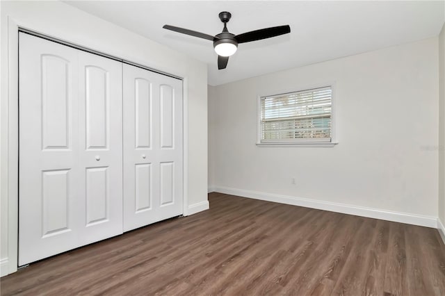 4618 Crestview Ln, Lakeland, FL 33813 - unfurnished bedroom featuring wood finished floors, a closet, and a ceiling fan