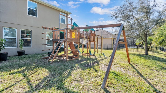 view of play area with a yard