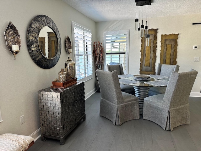 dining space featuring baseboards and a textured ceiling