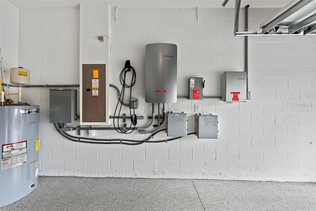 utility room featuring water heater and electric panel