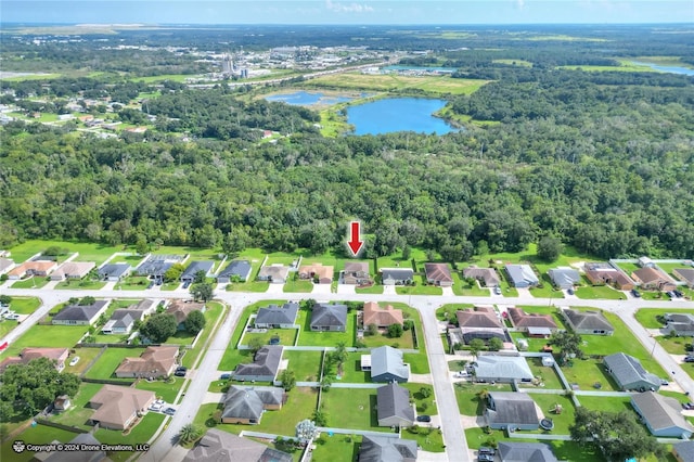 aerial view with a water view