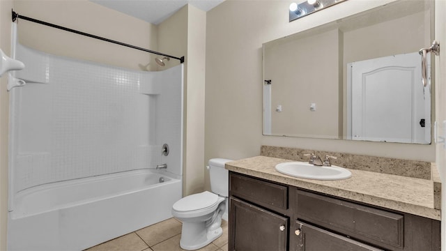 full bathroom with vanity, shower / bath combination, toilet, and tile patterned floors