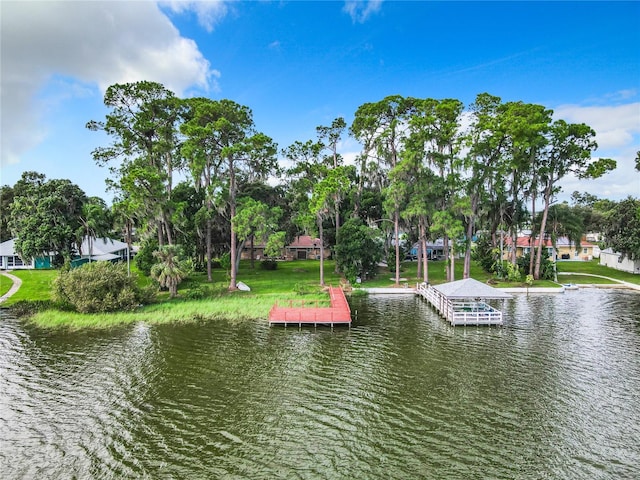 view of water feature with a boat dock