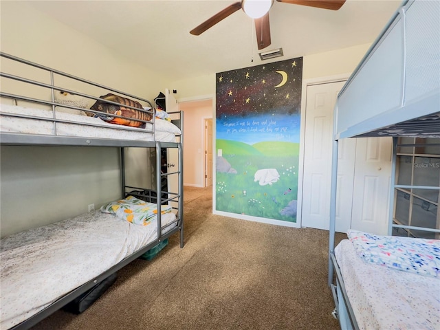 bedroom featuring ceiling fan and carpet flooring